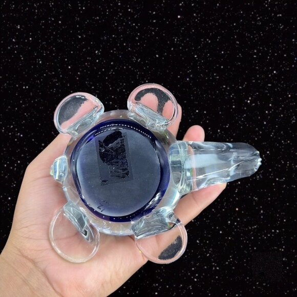 Art Glass Turtle Paperweight Figurine Thick Heavy Glass Turtle W Green Frogs - Picture 4 of 13